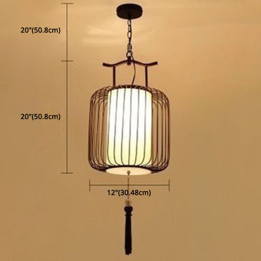 Chinese Style Retro 1-Light Pendant Lighting | Vertical Cage Shade Restaurant Hanging Lamp