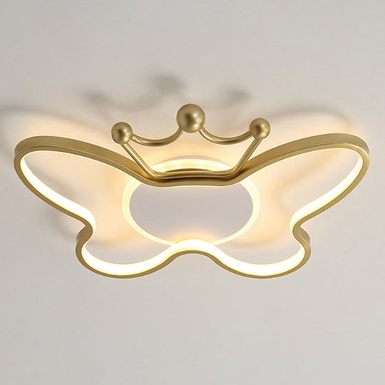 Butterfly Semi Flush Ceiling Lights - Cartoon Aluminum Chandelier For Kids Bedroom Gold / 19.5 Warm
