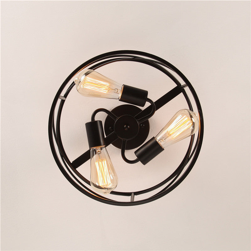 Retro Industrial Metal Flush Mount Ceiling Light For Living Room - Trellis Cage Design