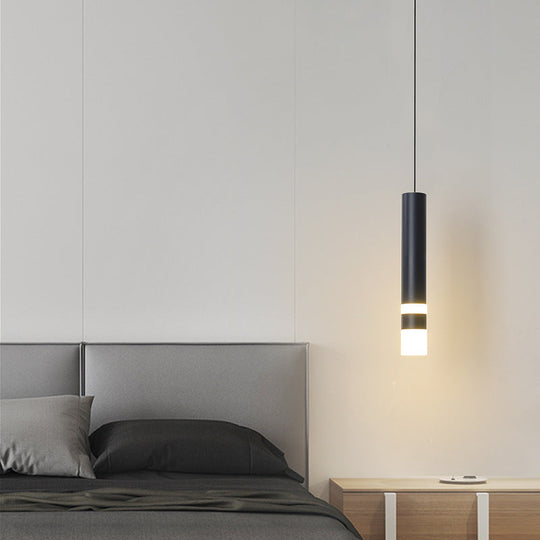Modern Black Tube Pendant Lamp With Led Acrylic Ceiling Light - Ideal For Bedrooms