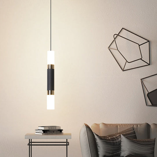 Modern Black Tube Pendant Lamp With Led Acrylic Ceiling Light - Ideal For Bedrooms