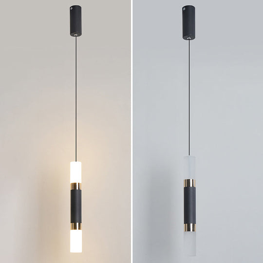 Black Tube Pendant Lamp: Modern Acrylic Led Ceiling Light Fixture For Bedroom
