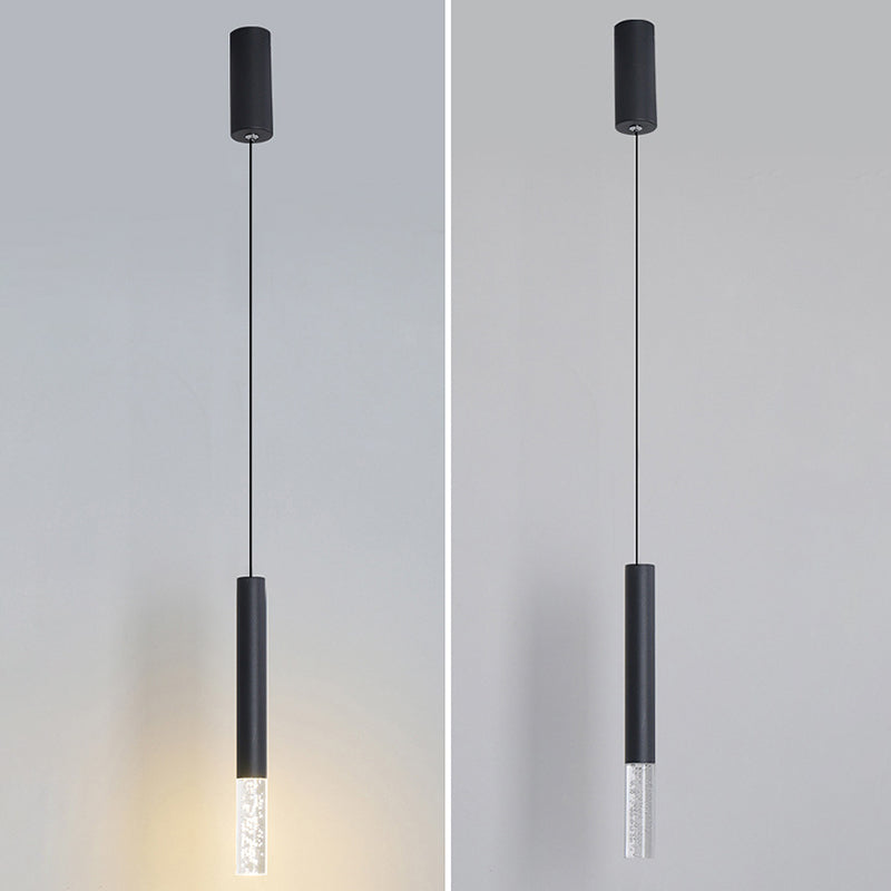 Black Tube Pendant Lamp: Modern Acrylic Led Ceiling Light Fixture For Bedroom