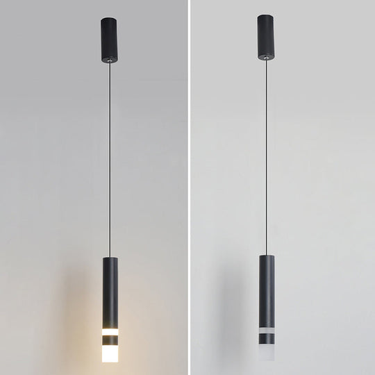 Black Tube Pendant Lamp: Modern Acrylic Led Ceiling Light Fixture For Bedroom