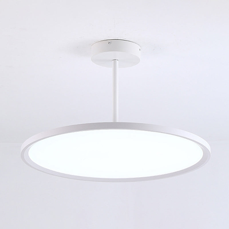 Minimalistic Led Pendant Ceiling Light With Hanging Rod And Flat Shade White / 12