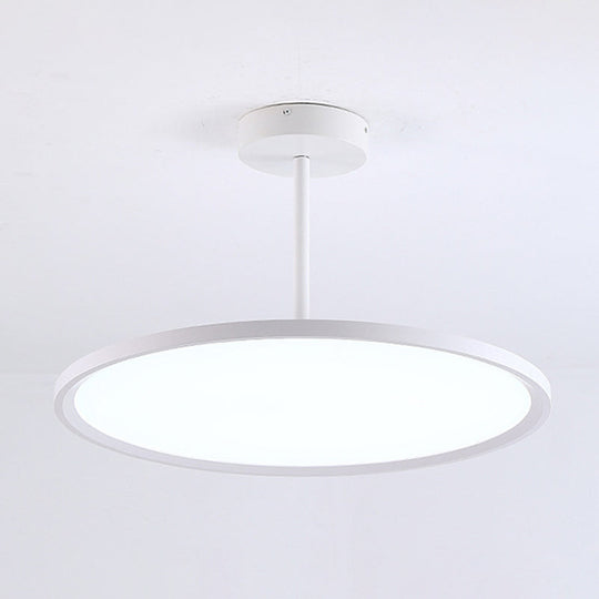 Minimalistic Led Pendant Ceiling Light With Hanging Rod And Flat Shade White / 12