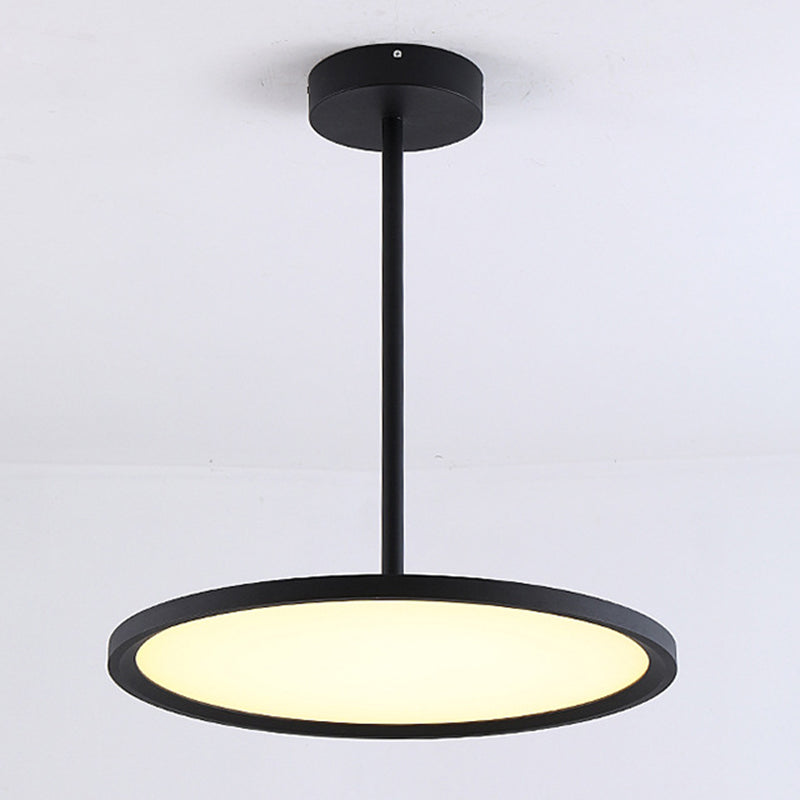 Minimalistic Acrylic Pendant Led Ceiling Light With Hanging Rod – Flat Shade Diner Lighting Black