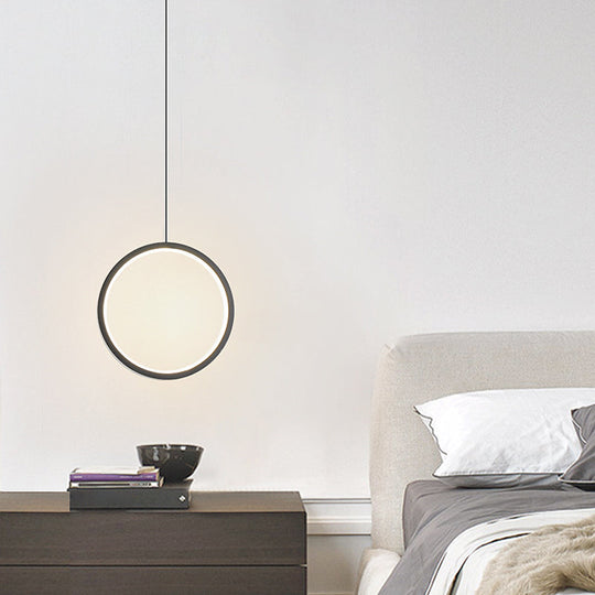 Sleek Metal Led Pendant Light Kit: Minimalist Ring Design For Bedside Suspension