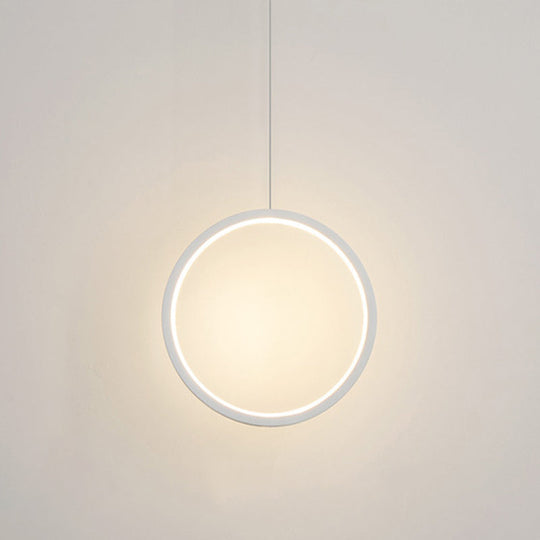 Sleek Metal Led Hanging Lamp Kit - Stylish Ring Pendant Light For Bedside Suspension 1 / White