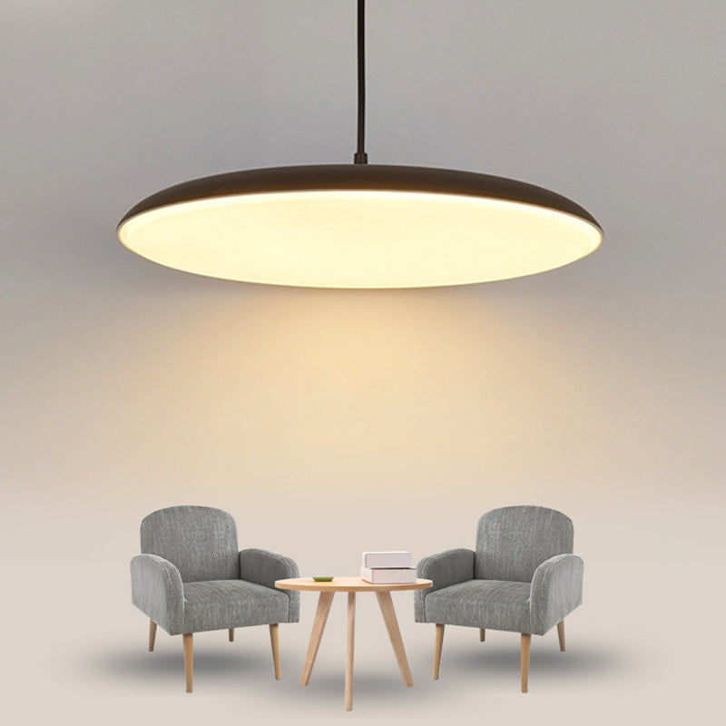 Sleek Round Led Pendant Metal Ceiling Hang Light With Acrylic Diffuser For Dining Room