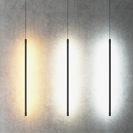 Black Led Stick Pendant: Bedroom Linear Suspension Lighting With Minimalist Metal Design