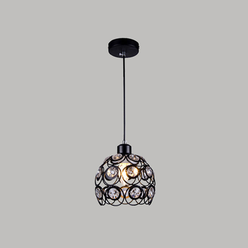 Dome-Shaped Crystal Hollow Pendant Lamp: Minimalist Modern Hanging Light Fixture 1 / Black 8
