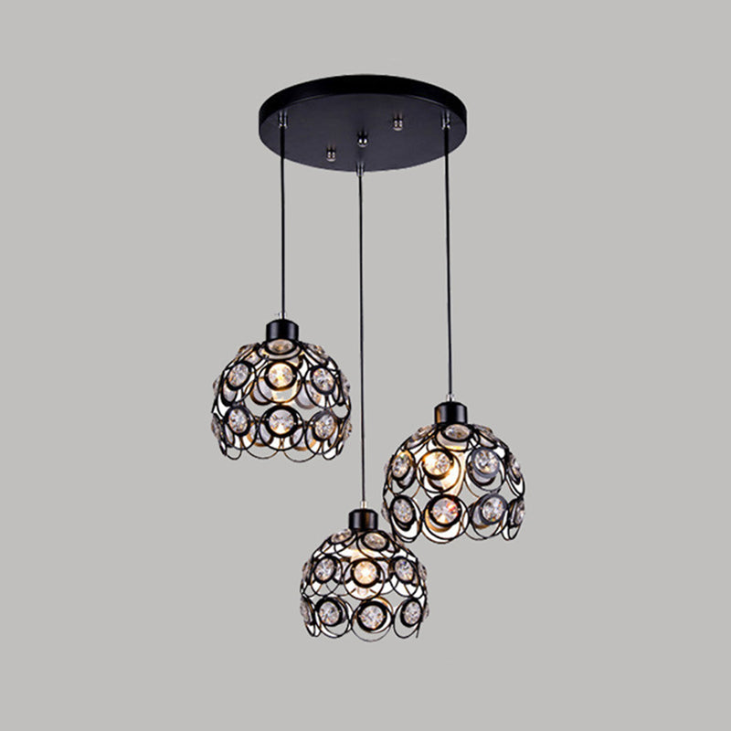 Dome-Shaped Crystal Hollow Pendant Lamp: Minimalist Modern Hanging Light Fixture 3 / Black 8