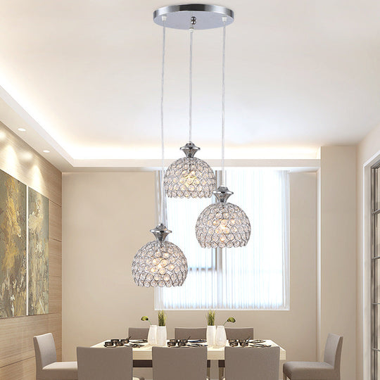 Modern Acrylic Cluster Pendant Light With 3 Chrome Lights For Dining Room