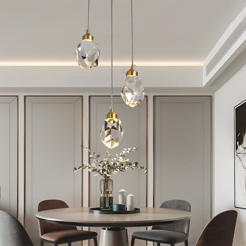 Led Crystal Stone Pendant Light - Simple Single-Light Clear Lamp For Dining Room