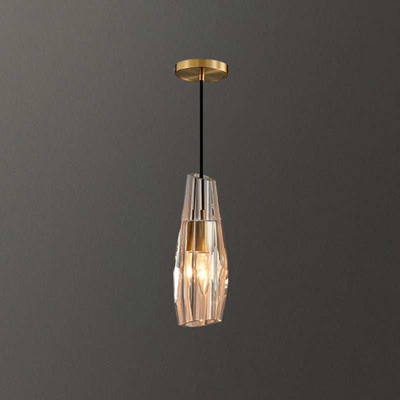 Modern Shaded Crystal Pendant Light - Simplicity Block Design Brass Ceiling Fixture / Teardrop