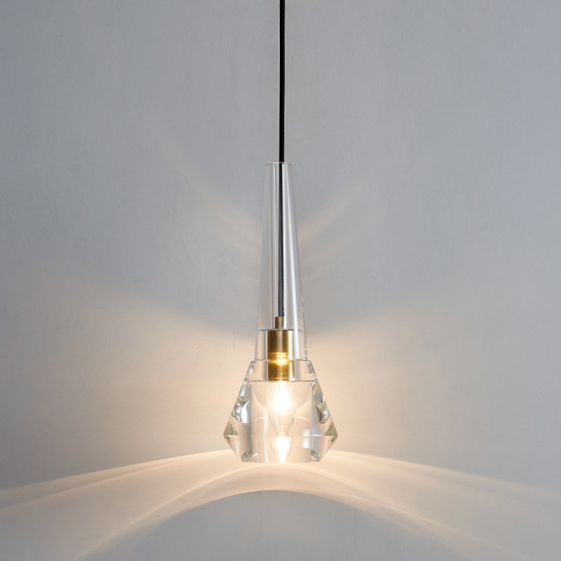 Modern Shaded Crystal Pendant Light - Simplicity Block Design Brass Ceiling Fixture