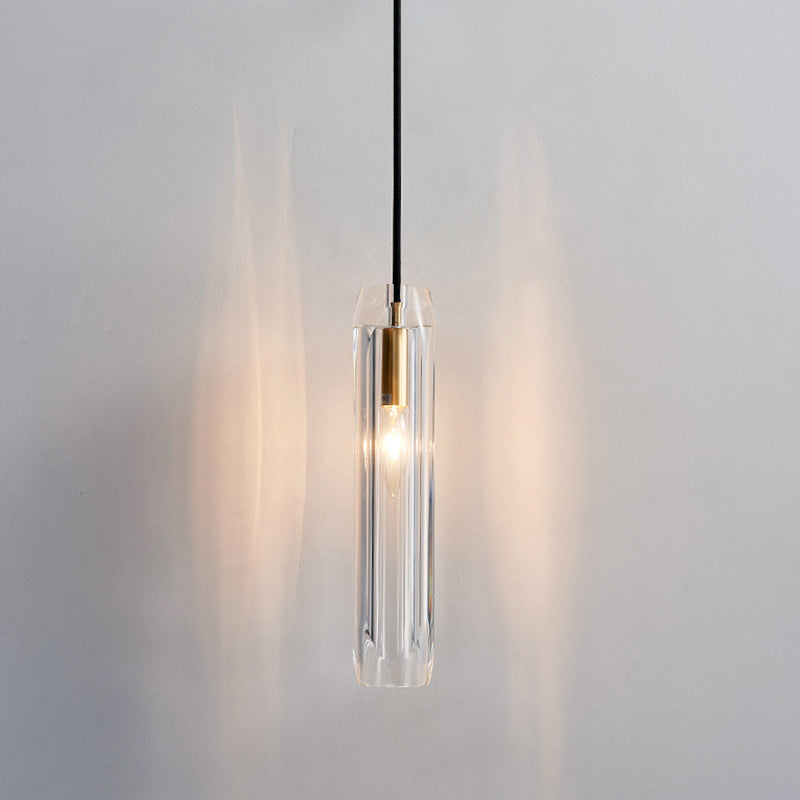 Modern Shaded Crystal Pendant Light - Simplicity Block Design Brass Ceiling Fixture