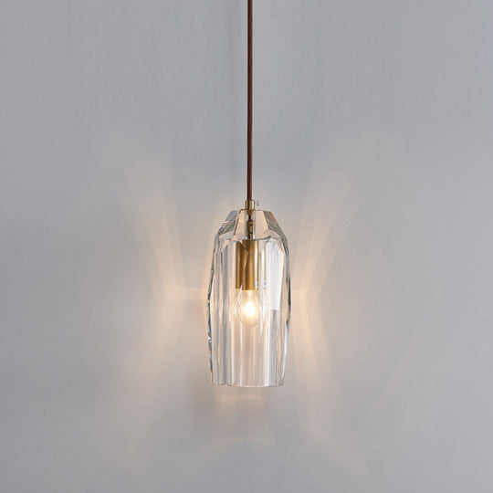 Modern Shaded Crystal Pendant Light - Simplicity Block Design Brass Ceiling Fixture