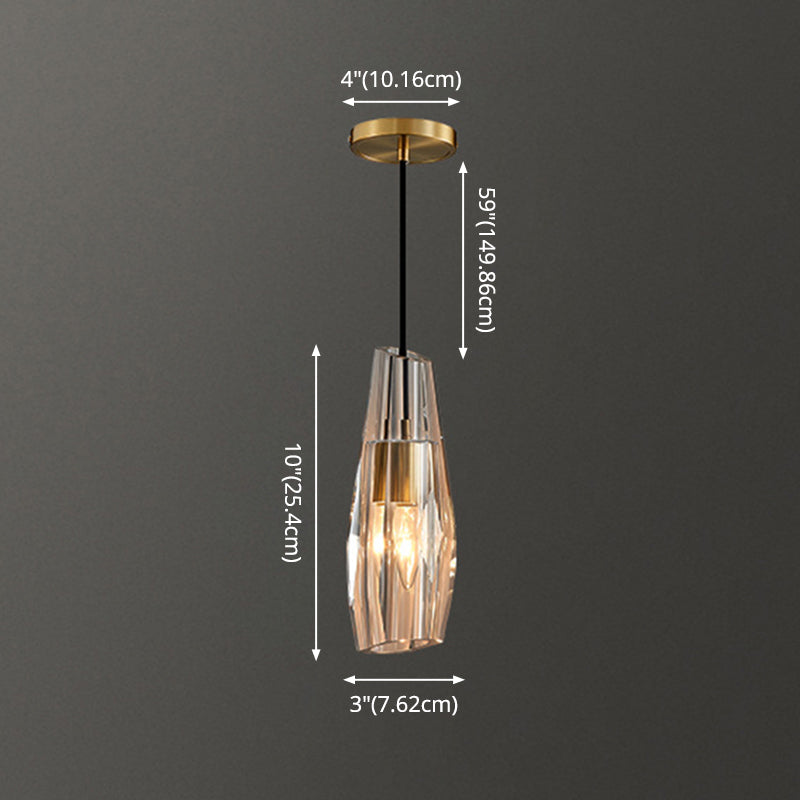 Modern Shaded Crystal Pendant Light - Simplicity Block Design Brass Ceiling Fixture