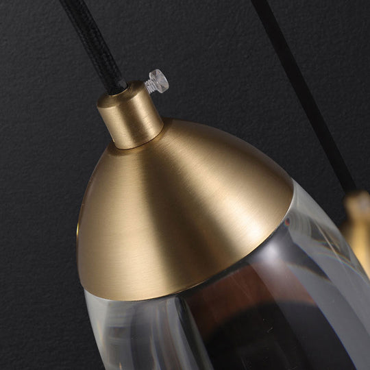 Brass Oval Mini Suspension Crystal Led Pendant Light For Minimalist Bedroom Ceiling