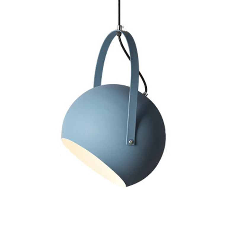 Dome Pendant Spotlight Restaurant Hanging Light Fixture - Macaron Metal With Arched Handle Gray Blue