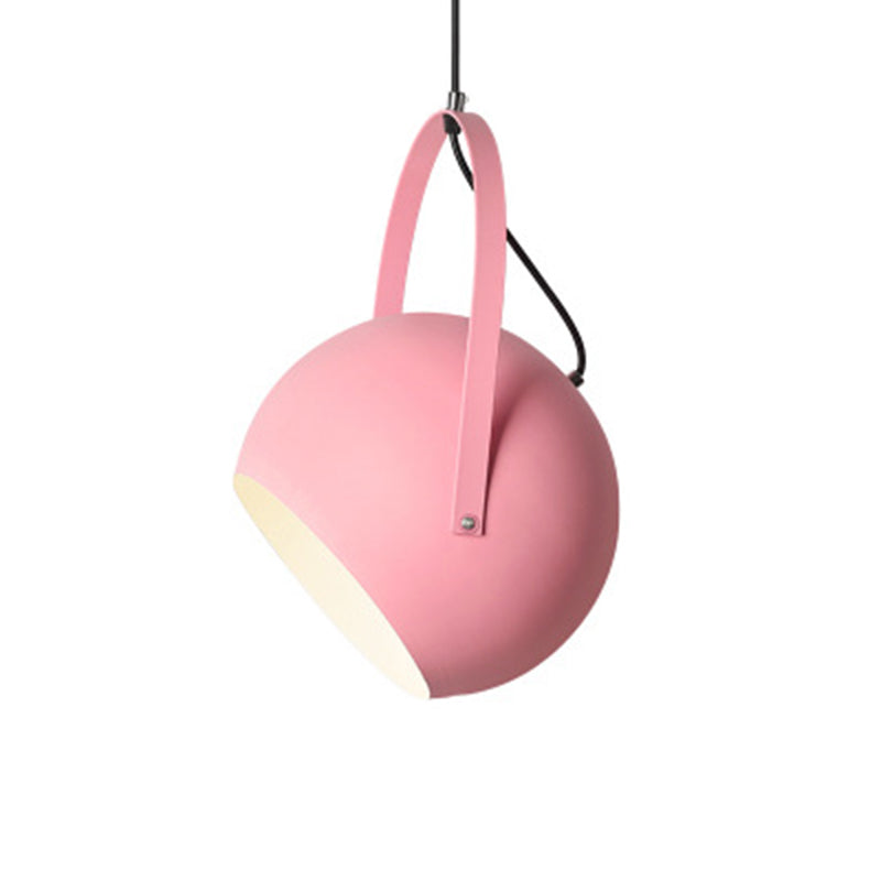 Dome Pendant Spotlight Restaurant Hanging Light Fixture - Macaron Metal With Arched Handle Pink