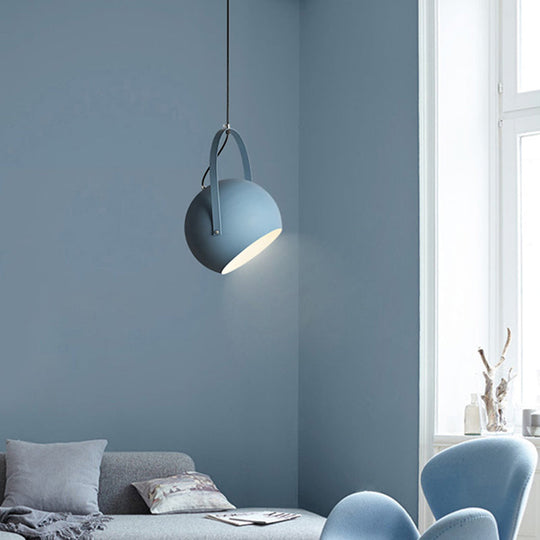 Dome Pendant Spotlight Restaurant Hanging Light Fixture - Macaron Metal With Arched Handle