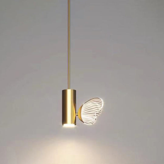 Led Brass Finish Spotlight Pendant Light With Acrylic Shade - Simple Style Twig & Butterfly Design /