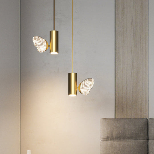 Led Brass Spotlight Pendant Light With Twig And Butterfly Design Simple Style Acrylic Shade