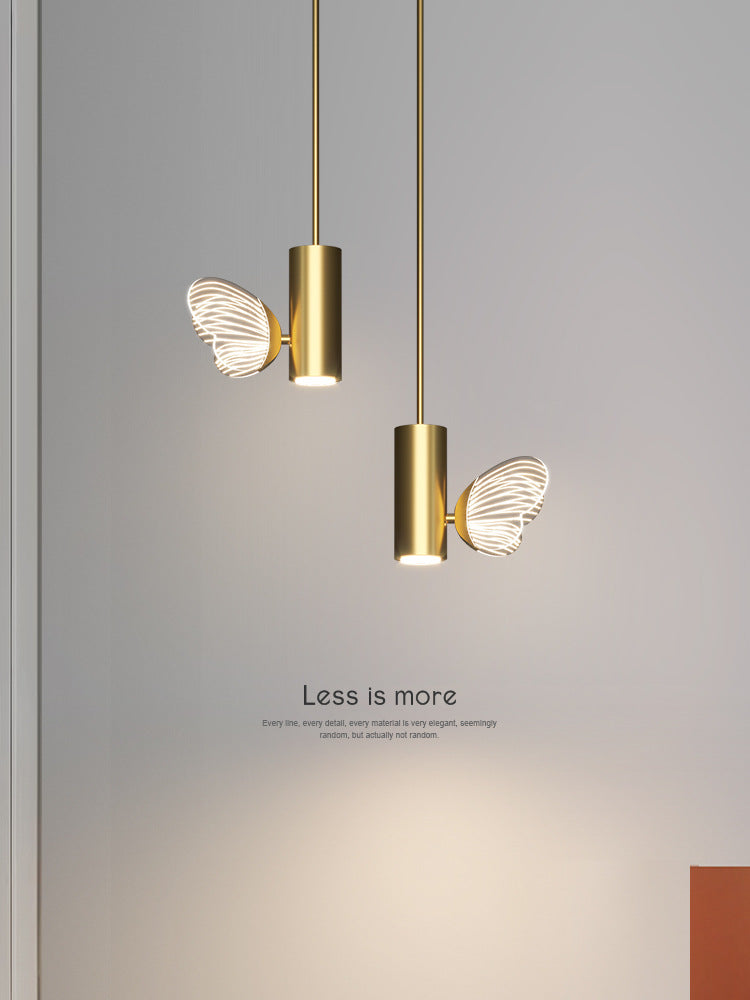 Led Brass Finish Spotlight Pendant Light With Acrylic Shade - Simple Style Twig & Butterfly Design