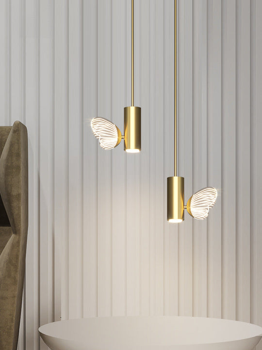 Led Brass Finish Spotlight Pendant Light With Acrylic Shade - Simple Style Twig & Butterfly Design