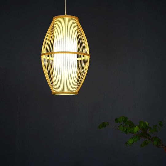 Oval Bamboo Pendant Ceiling Light - Simplicity And Elegance | Ideal For Restaurants Wood Finish 1