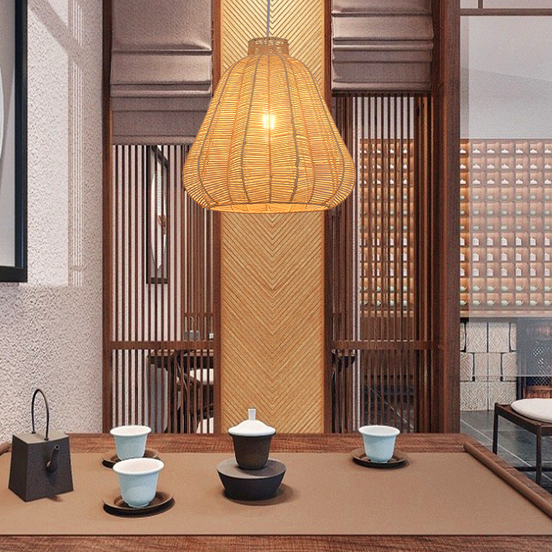 Creative Bamboo Carambola Pendant Light: 1-Bulb Wood Ceiling Fixture With Asian Flair