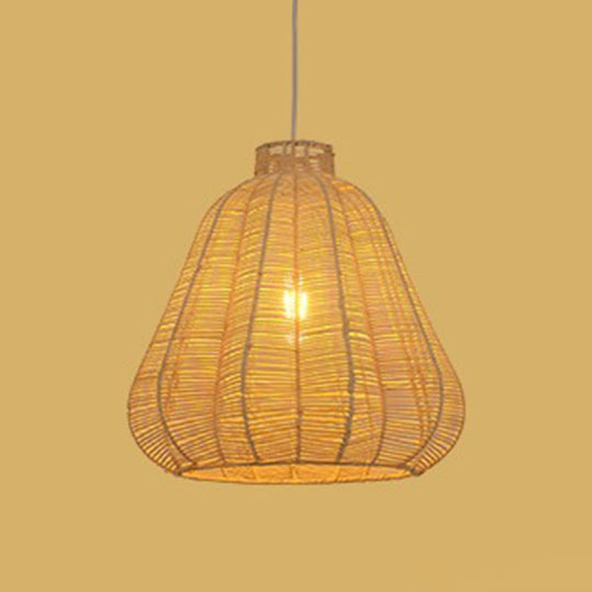 Creative Bamboo Carambola Pendant Light: 1-Bulb Wood Ceiling Fixture With Asian Flair