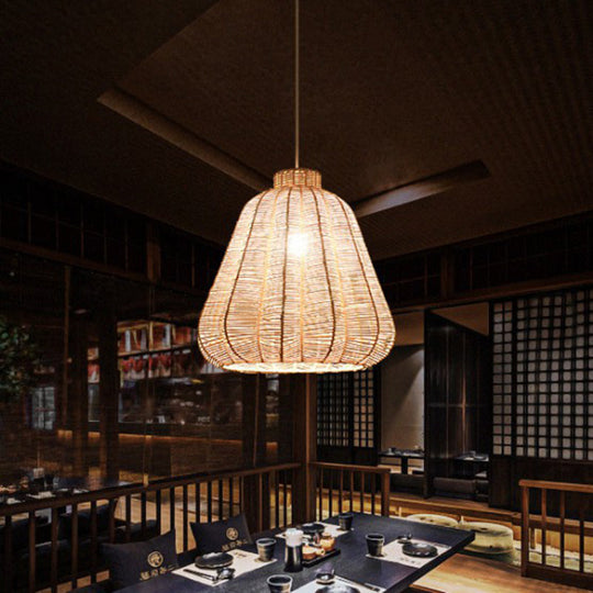 Creative Bamboo Carambola Pendant Light: 1-Bulb Wood Ceiling Fixture With Asian Flair