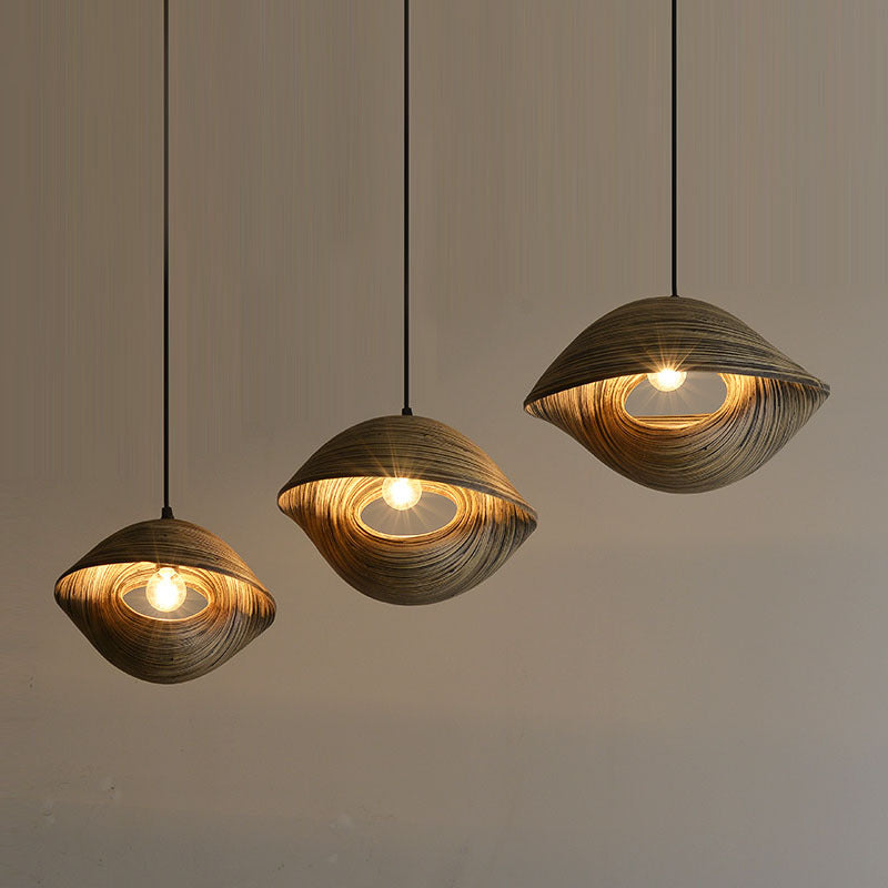 Bamboo Shell Pendant Light - South-East Asian Design 1 Head Brown Perfect For Dining Areas
