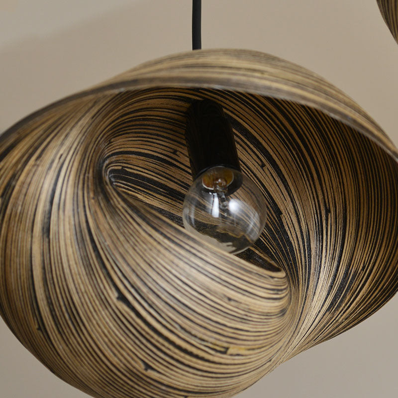 Bamboo Shell Pendant Light - South-East Asian Design 1 Head Brown Perfect For Dining Areas