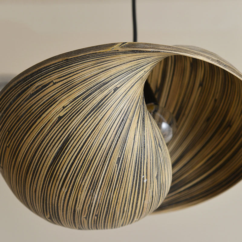 Bamboo Shell Pendant Light - South-East Asian Design 1 Head Brown Perfect For Dining Areas