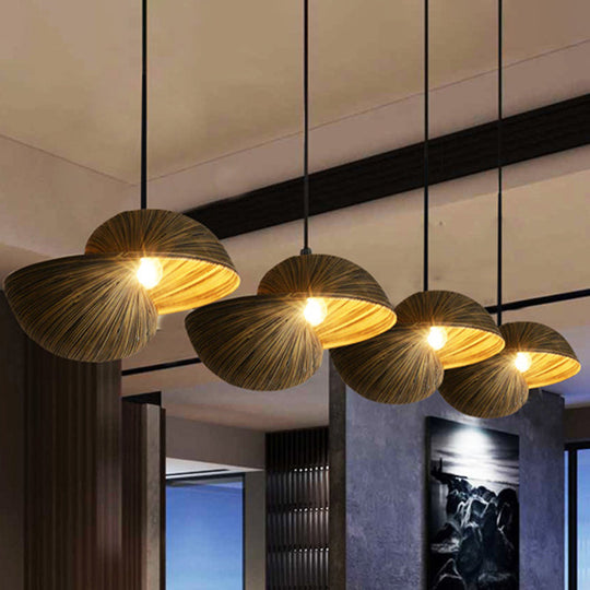 Bamboo Shell Pendant Light - South-East Asian Design 1 Head Brown Perfect For Dining Areas
