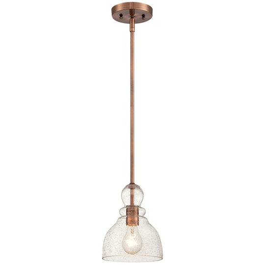 1-Bulb Industrial Gourd Shaped Light Fixture - Seeded Glass Pendant For Diner Bar Copper