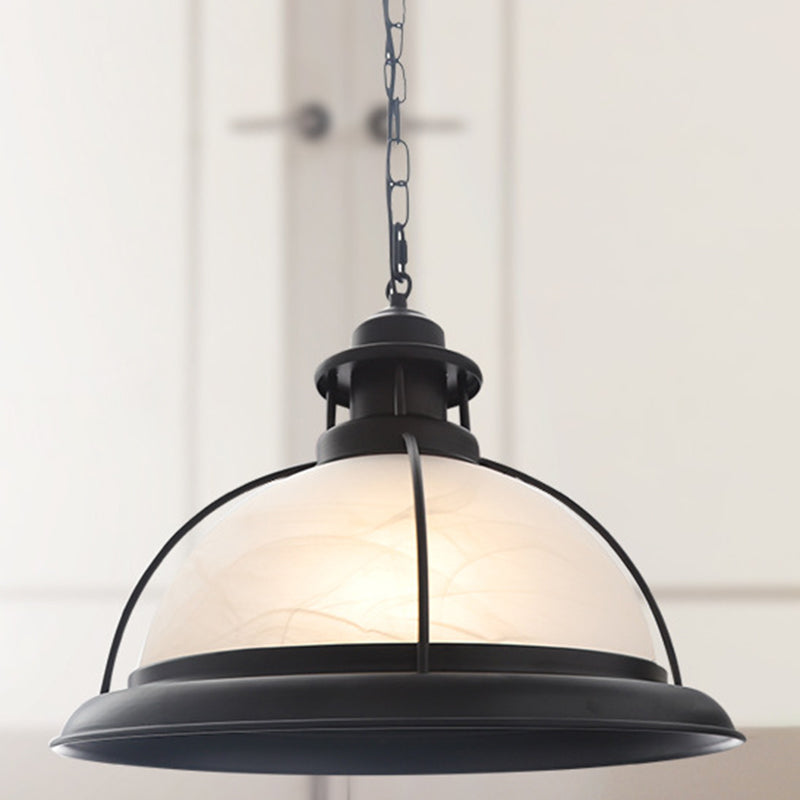 Vintage Glass Bowl Cage Suspension Light For Dining Room White / 12