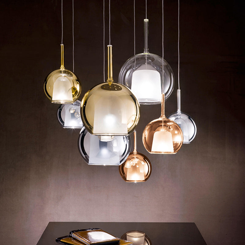 Modern Simplicity: Electroplated Glass Hanging Light In Ball Shape - 1-Light Pendant Lamp For Dining