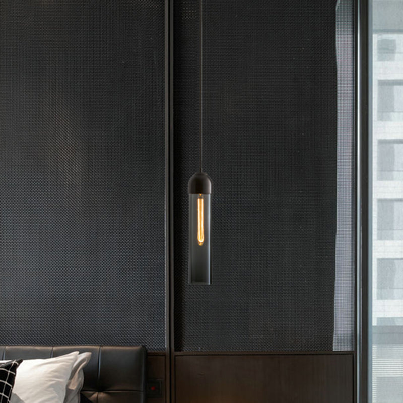 Minimalist Glass Hanging Light - 17.7’ Height Tube-Shaped 1 Bedside Pendant With Adjustable Cord