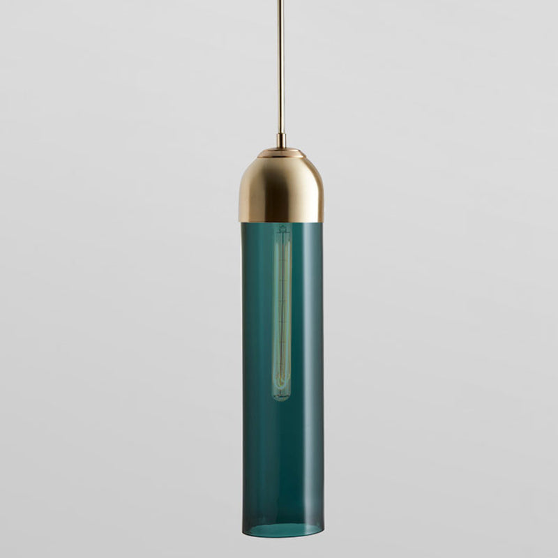 Minimalist Glass Hanging Light - 17.7’ Height Tube-Shaped 1 Bedside Pendant With Adjustable Cord