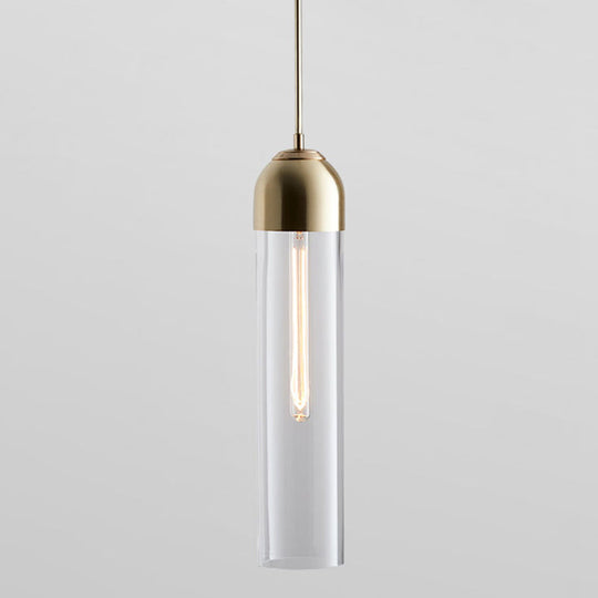 Minimalist Glass Hanging Light - 17.7’ Height Tube-Shaped 1 Bedside Pendant With Adjustable Cord