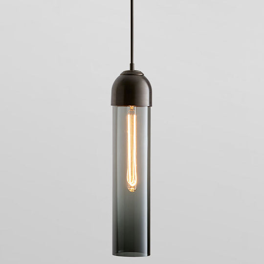 Minimalist Glass Hanging Light - 17.7’ Height Tube-Shaped 1 Bedside Pendant With Adjustable Cord
