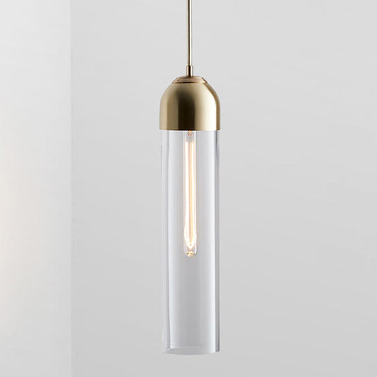 Minimalist Glass Hanging Light - 17.7’ Height Tube-Shaped 1 Bedside Pendant With Adjustable Cord