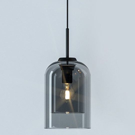 Minimalist Double Glass Shade Pendant Light For Aisle Bedroom - Modern And Stylish Smoke Gray