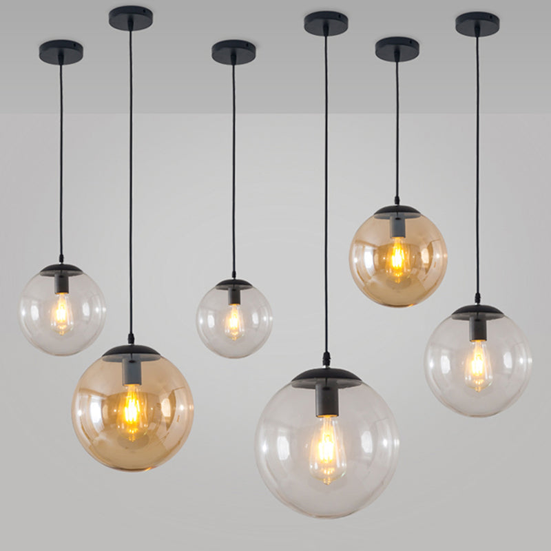 Minimalist Transparent Glass Ball Pendant Light With 39’ Hanging Wire